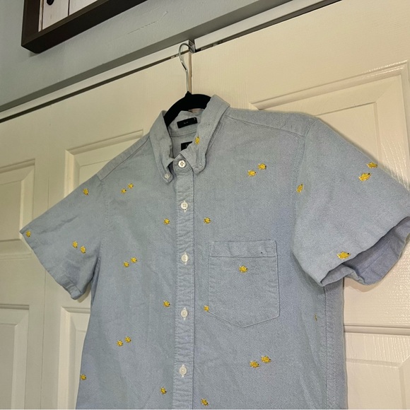 J. Crew Other - J. Crew Oxford Embroidered Yellow Fish Button Down Shirt Mens Blue Cotton Small